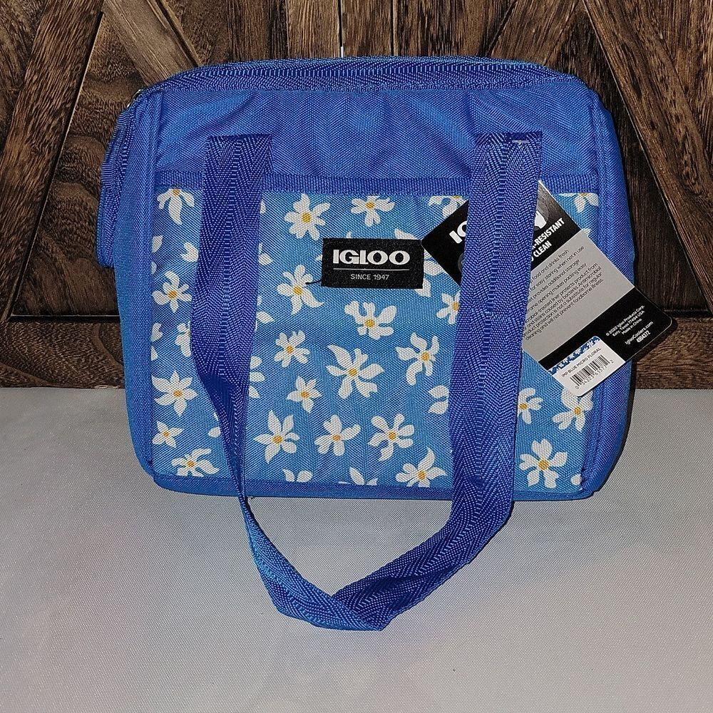 Igloo Leftover Tote Blue Floral Insulated Cooler Bag 9 Cans Lunch Beach New